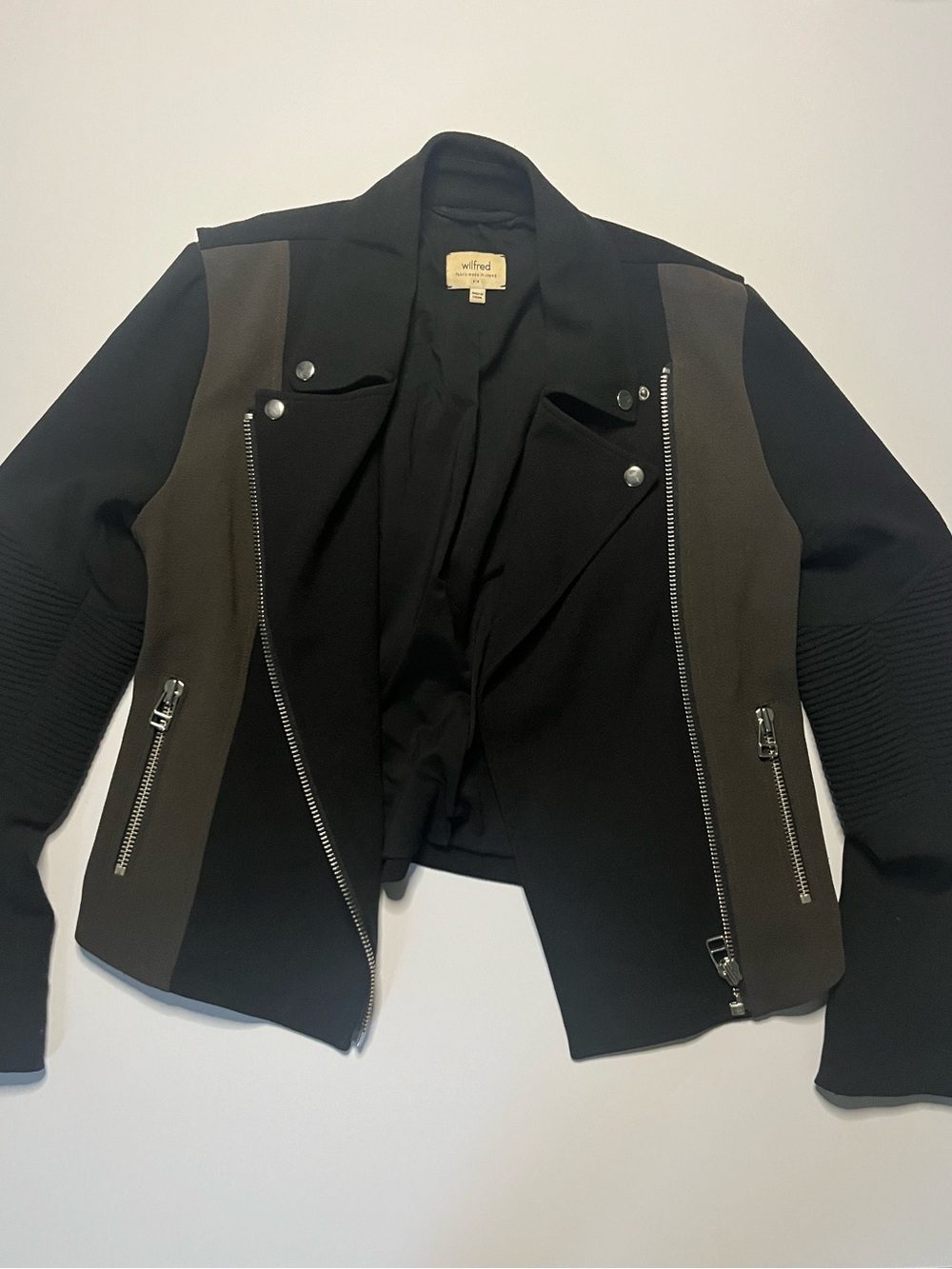 Wilfred Black and Olive Panel Biker Jacket